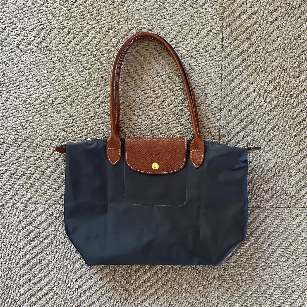 Longchamp Dark Grey Le Pliage Nylon Shoulder Tote Tote Bag – Medium